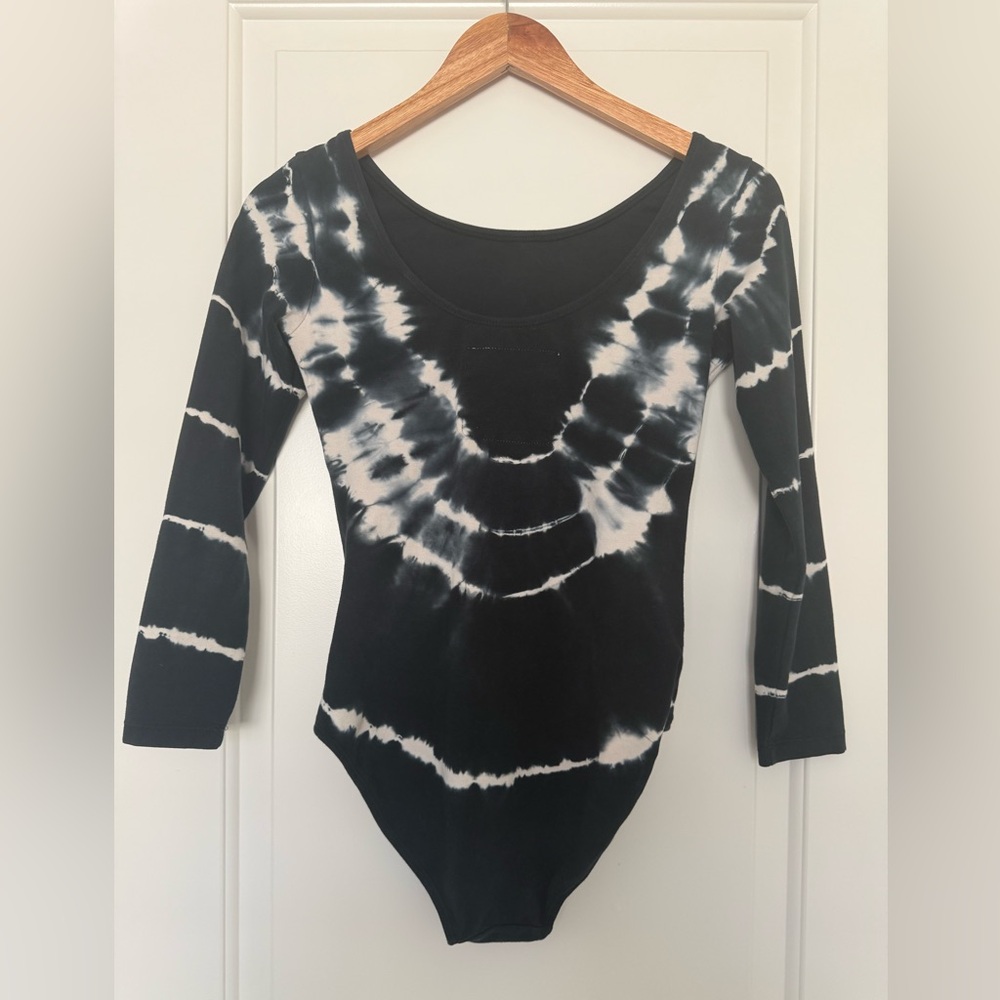 Atmosea Tie Dye Cotton Bodysuit Black White Long Sleeve Leotard Small - Picture 3 of 7